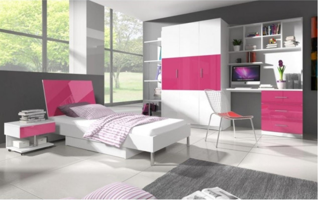 Beds Modern Children's Bed Youth Bed for Girls Wooden Bed Bed High Gloss Pink