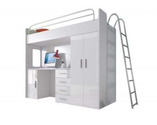 White Double bunk bed Wood Bunk Bed Girls High Gloss Desk Wardrobe new