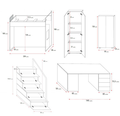 Double bunk bed Black Table Wardrobe Multifunction Bunk Loft bed Childrens room