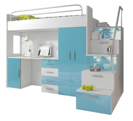 Double bunk bed Bunk bed Bed Childrens bed Youth bed Loft bed Blue Childrens room