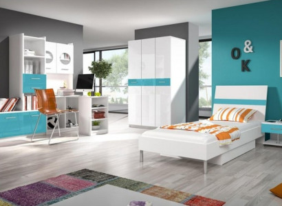 Bed + Bedside table Bedroom Youth Room Childrens room Set Furniture Blue 2pcs.