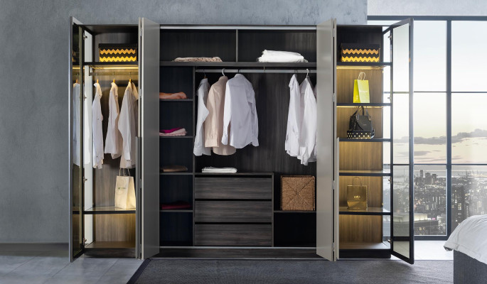 Elegant Bedroom Wardrobe Glass Cabinet Transparent Fronts Wardrobe
