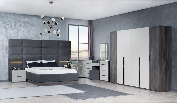 Bedroom Bed Bedside table Wardrobe Chest of drawers with Mirror Furniture Set 5pcs