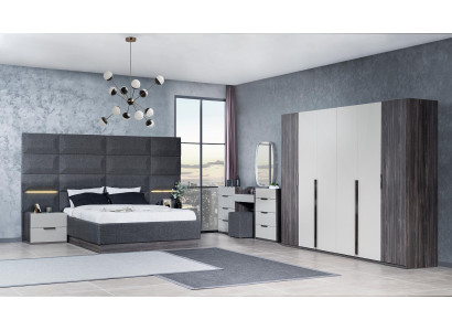 Bedroom Bed Bedside table Wardrobe Chest of drawers with Mirror Furniture Set 5pcs