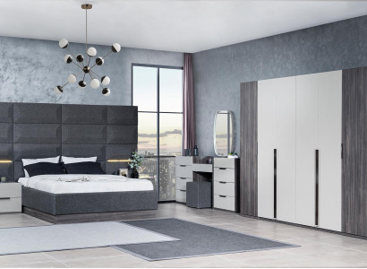 Bedroom Bed Bedside table Wardrobe Chest of drawers with Mirror Furniture Set 5pcs