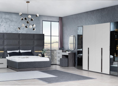 Bedroom Bed Bedside table Wardrobe Chest of drawers with Mirror Furniture Wood Luxury