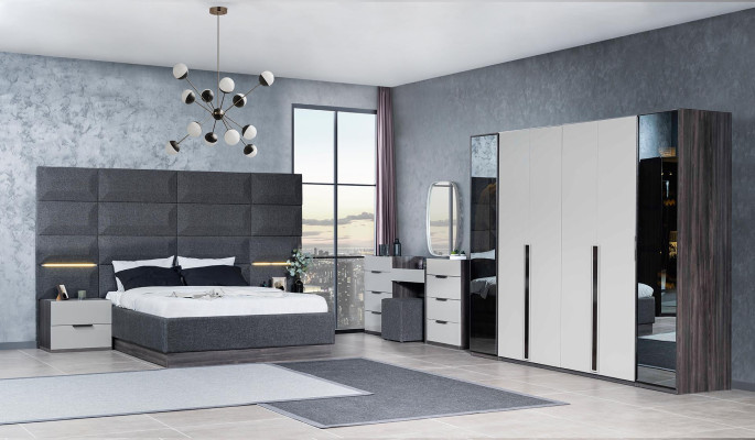 Bedroom Bed Bedside table Wardrobe Chest of drawers with Mirror Furniture Wood Luxury