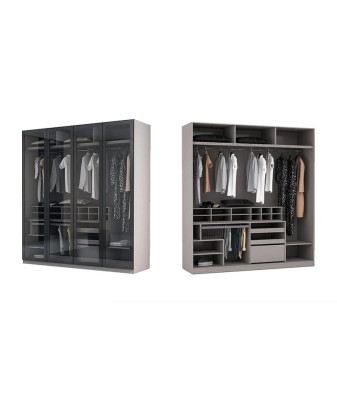 Light gray Bedroom Set Complete Furniture Bed Wardrobe Bedside tables 7 pieces