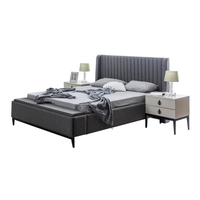 Gray Bedroom Bed + 2x Bedside table Consoles Bedside tables Beds 3pcs. new