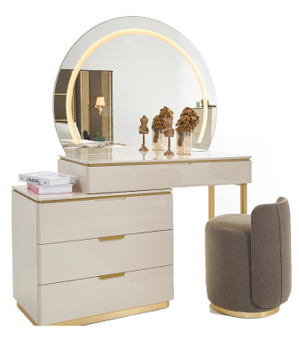 Luxury Complete Bedroom Set Beige Gold Chest of drawers Bed Bedside table 7 pieces. shine