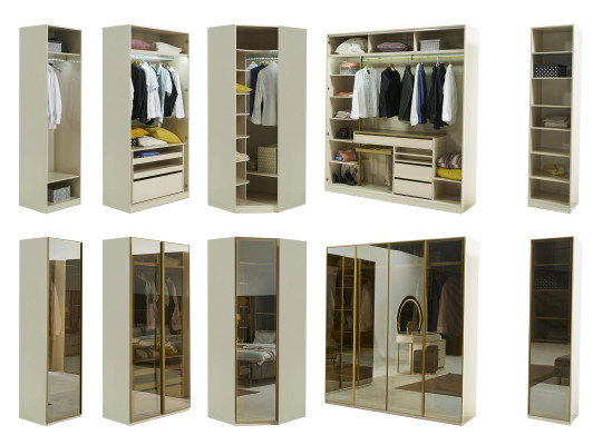 Walk-in Wardrobe Furniture Glass Cabinet Tinted Fronts Wardrobe Corner Cabinet