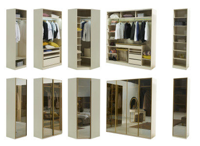 Walk-in Wardrobe Furniture Glass Cabinet Tinted Fronts Wardrobe Corner Cabinet