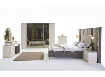 Luxury Bedroom Set Bed Bedside table Chest of drawers Mirror Wardrobe 7-piece Furniture