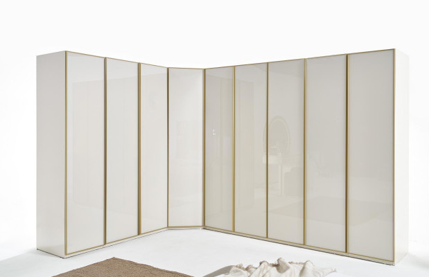 High Gloss Wardrobe Bedroom Cabinets Corner Cabinet Luxury Furniture Gold Beige