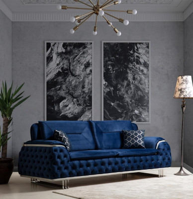 Blue e Chesterfield three-seater couch 240cm sofa couches design furniture textile new