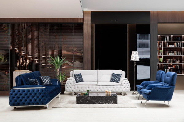Blue e Chesterfield three-seater couch 240cm sofa couches design furniture textile new