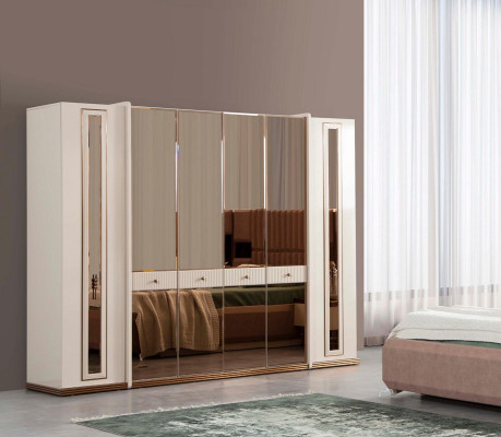 Six Door Wardrobe Wardrobe Beige Cabinets Furniture Wood Wardrobe Cabinet