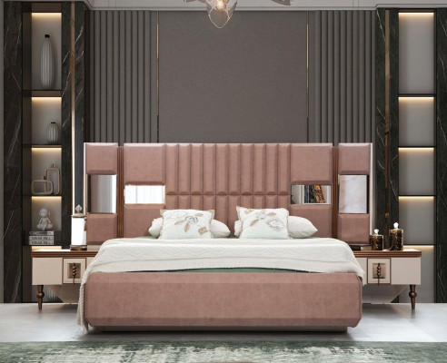 Luxury Bed Bedroom Italian Furniture Novel Material Wood Brown