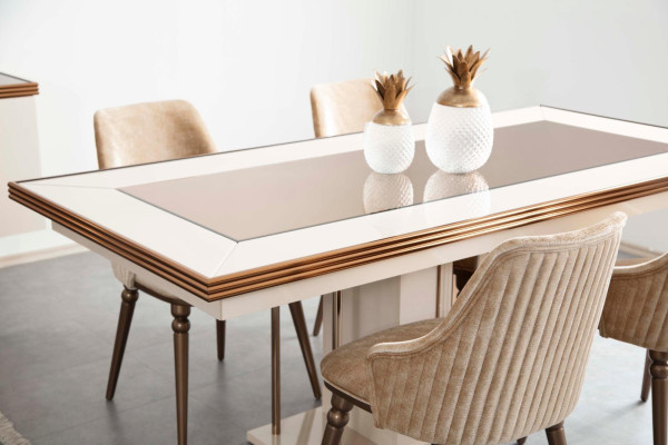 Luxury dining table table beige glass table wooden table designer table kitchen
