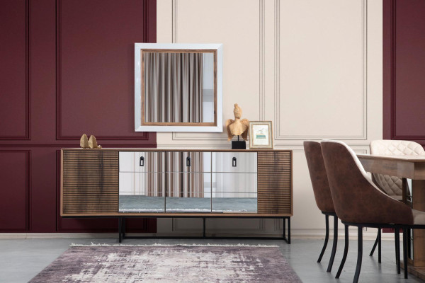 Chest of drawers Wardrobe Sideboard Loft Furniture Console table xxl Chests of drawers Brown Mirror