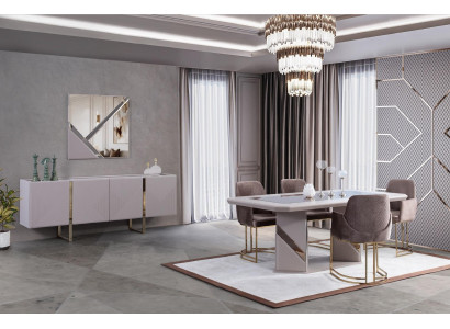 Beige Dining set Dining table 4x armchairs Chair Selt Group dining set 7 pieces.