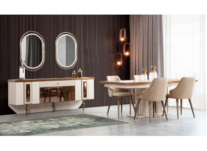 Luxury Dining room Set Chest of drawers Sideboard Table 4x Chair Suite 8pcs