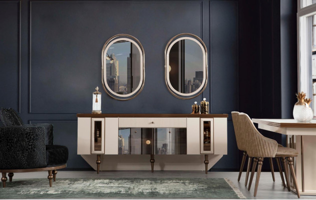Luxury Dining room Set Chest of drawers Sideboard Table 4x Chair Suite 8pcs