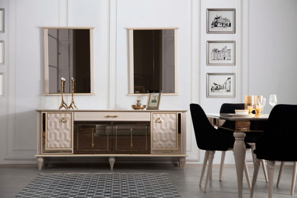 Sideboard Mirrored Luxury Sideboard Elegant Wood Metal Modern Beige