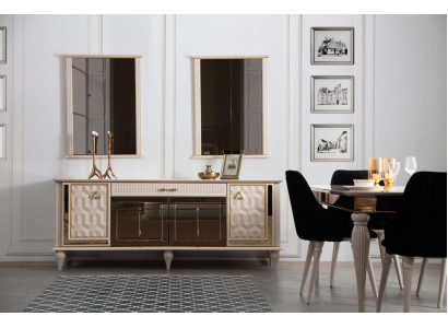 Sideboard Mirrored Luxury Sideboard Elegant Wood Metal Modern Beige