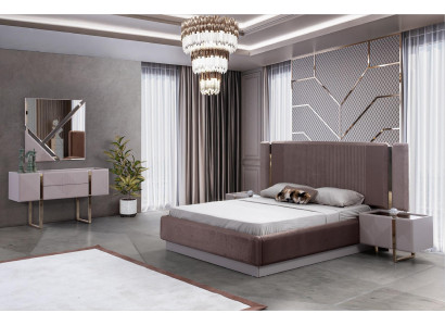 Bedroom Set Upholstery Furniture Bed 2x Bedside table Chest of drawers Console 4pcs