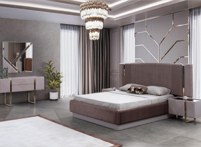 Bedroom Set Upholstery Furniture Bed 2x Bedside table Chest of drawers Console 4pcs