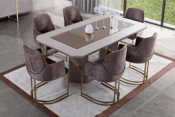 Dining room set brown dining table metal luxury 6x chairs elegant design new 7 pieces.