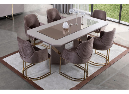 Dining room set brown dining table metal luxury 6x chairs elegant design new 7 pieces.