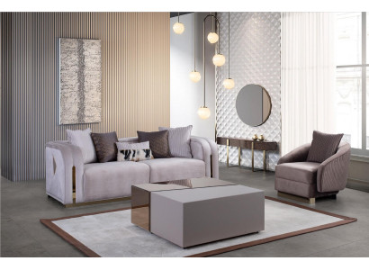 Designer Sofa set 3 + 1 Seater Coffee table Modern Sofa upholstery Textile Gray