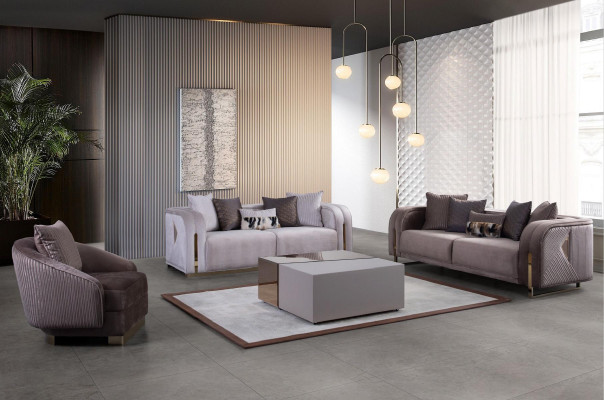 Luxury sofa set textile gray brown couch fabric sofa couches furniture table 4 pieces