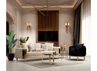 Chesterfield Round Sofa Couches Sofa set 3+1 Seat Coffee table Textile Furniture