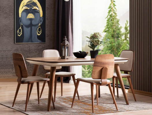 Dining room Dining table Wood Luxury Armchair Chair Brown 4 Chairs Living room Furniture