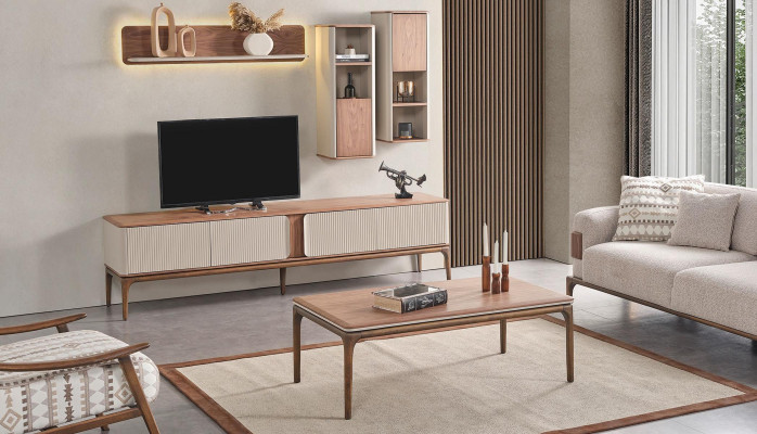 Sideboard tv Lowboard Wardrobe Coffee table Living room Modern Beige Wood