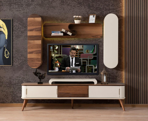 Luxury wall unit set with coffee table wall units sideboard TV cabinet stand tv wood 2 pieces