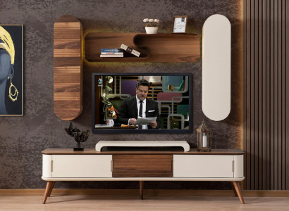 Wall unit TV cabinet tv stand sideboard lowboard wood beige luxury wall units