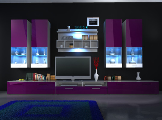 Wall unit wall unit wall unit high gloss LED lighting "Choice of color" design new