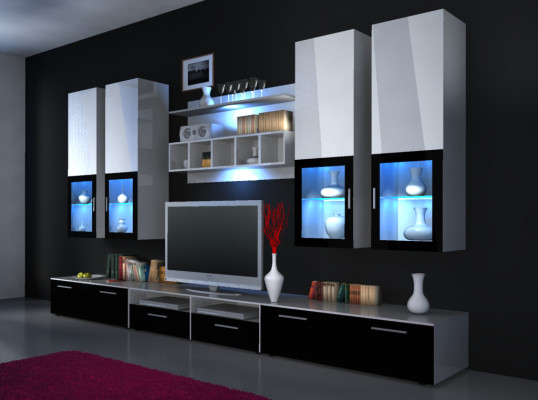 Wall unit wall unit high gloss "Choice of color" led lighting Shelf new