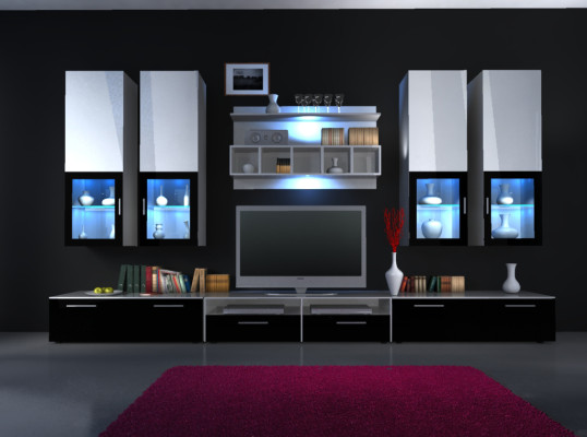 Wall unit wall unit high gloss "Choice of color" led lighting Shelf new