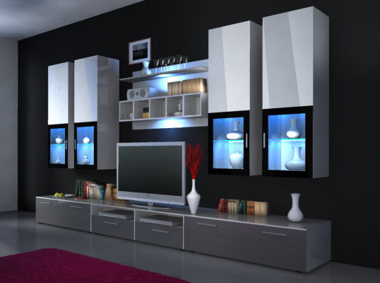 Wall unit wall unit high gloss "Choice of color" led lighting Shelf new