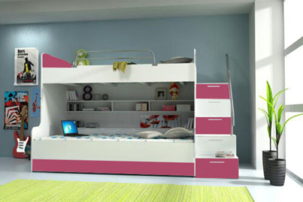 Double bunk bed Bunk bed Bed Childrens bed Youth bed Loft bed B003 Pink/White