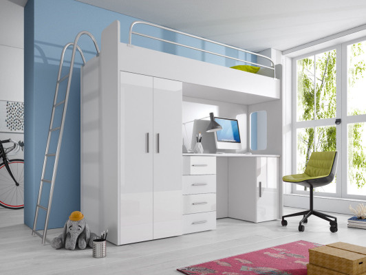 Double bunk bed BUNK BETT Bunk bed with Desk Wardrobe new GRAY