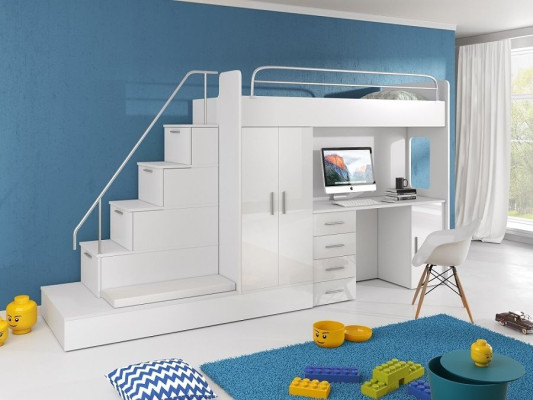 Double bunk bed Bunk bed Youth room Bed Wardrobe Wardrobe Desk