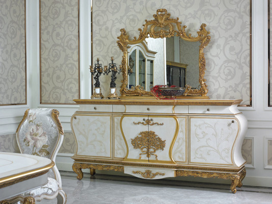 Large Classic Rococo Chest of drawers with luxurious carved mirror frame