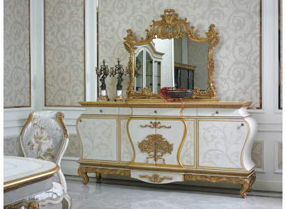 Large Classic Rococo Chest of drawers with luxurious carved mirror frame