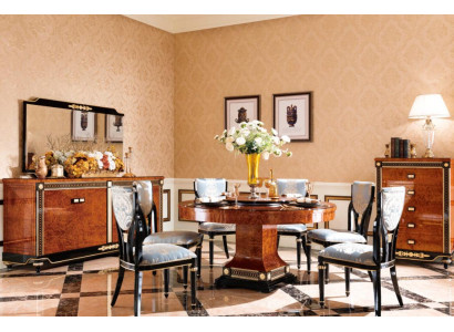 Solid large round table and 4 chairs in textile cover